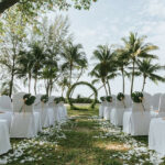 Image of a tropical destination wedding on a beach